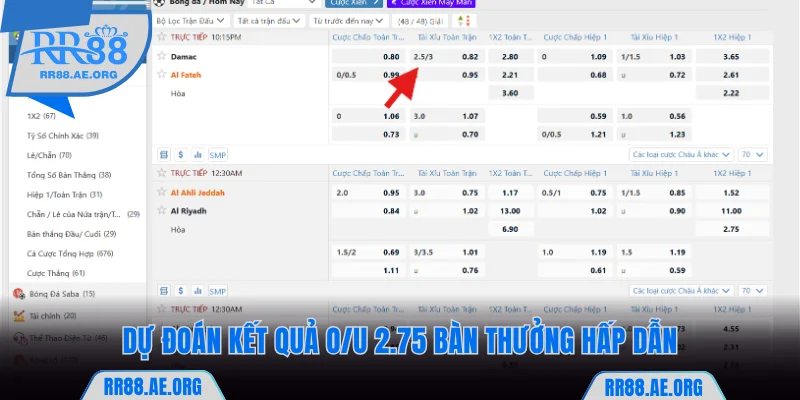 Dự đoán kết quả O/U 2.75 bàn thưởng hấp dẫn tại thể thao RR88